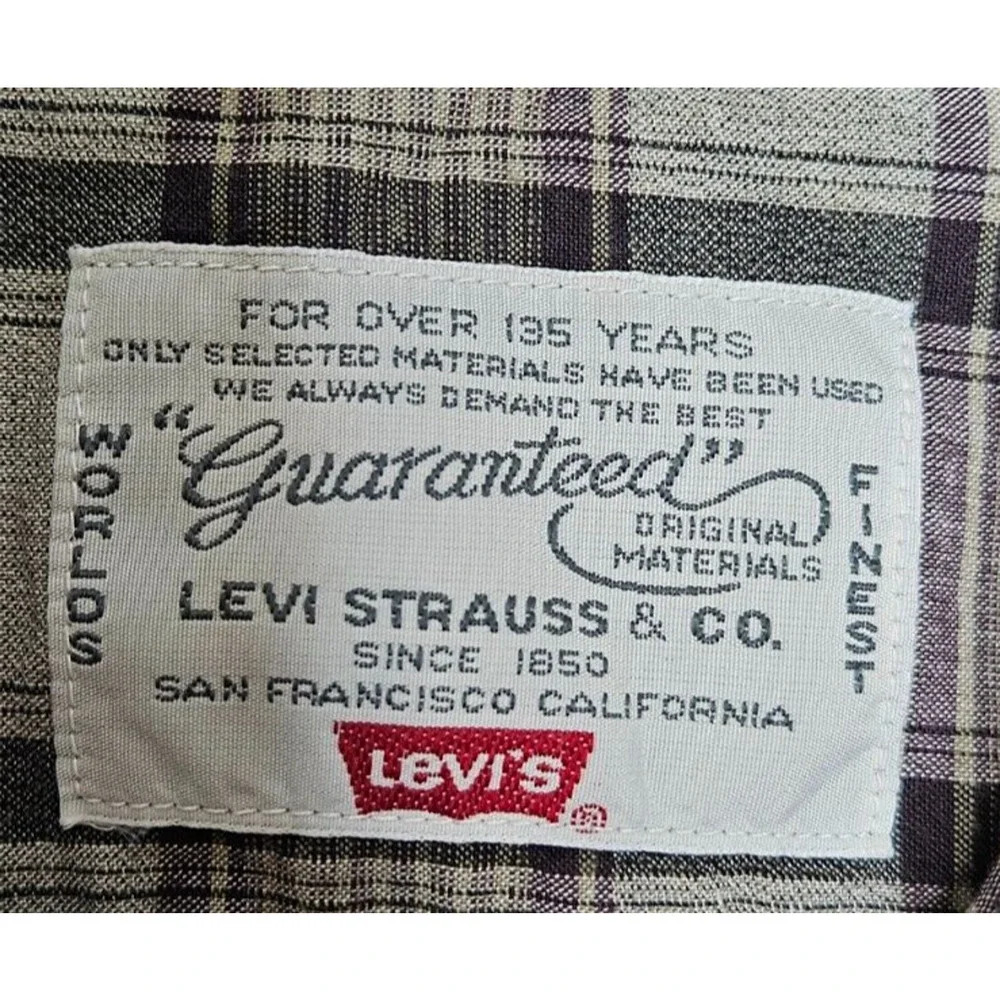 Vintage Levi's Mens Shirt Small Gray Plaid Short Sleeve Half Button‎ Front Retro